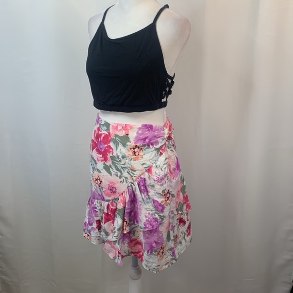 Express High Waist Floral Asymmetrical Ruffled Mini Skirt - Picture 6 of 15
